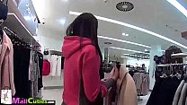 Blonde Girl after persuading goes shopping with a stranger