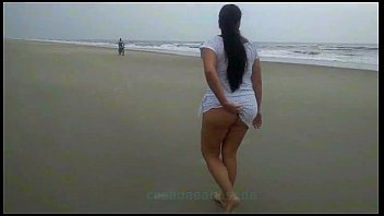 married and without panties teasing on the beach