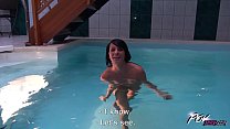Brunette With Flat Chest Pounded in a Public Pool POV