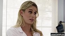 Busty TS blonde analed by doctors cock