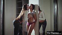 Lesbian brunettes explore each others shaved pussies