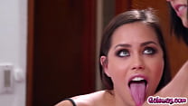 Alina Lopez superlong tongue is just made for licking everything from her own tits and elbow to Jade Bakers wet shaved pussy!