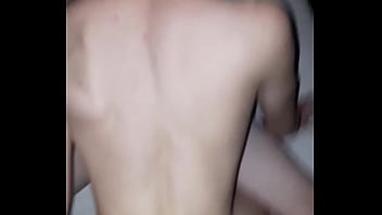 bareback threesome with big dick and moaning blonde twink bottom