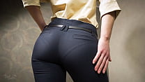 Perfect Ass Asian In Tight Work Trousers Teases Visible Panty Line