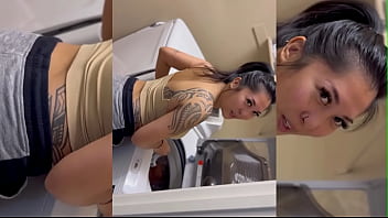 Asian gets creampie in laundry room