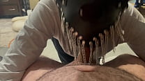 Small Dick Master Facefucks Ebony Slave in Chains Mask